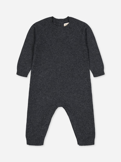 Charcoal baby jumpsuit in regenerated cashmere
