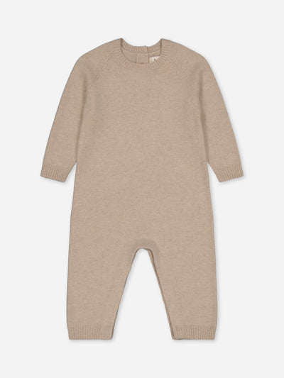 Beige jumpsuit knitted in regenerated cashmere