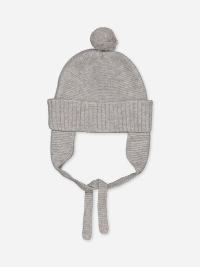 Pompom baby beanie hat with ties