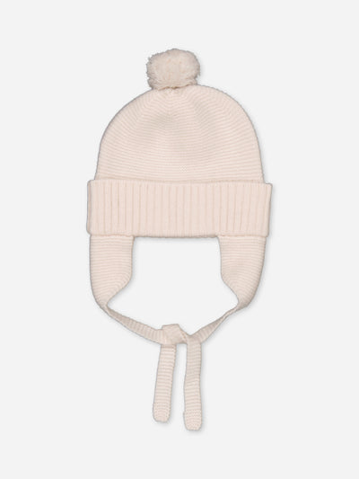 Pompom baby beanie hat with ties