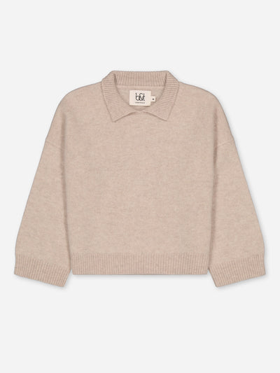 Boxy polo sweater beige in regenerated cashmere for kids
