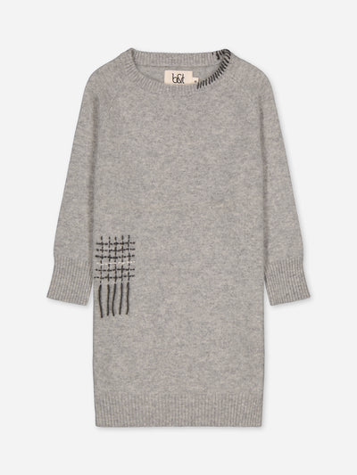Grey cashmere dress hand-embroidered