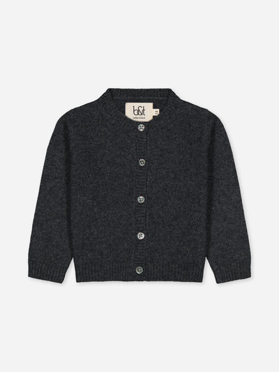 Cardigan bébé anthracite tricoté en cachemire régénéré 