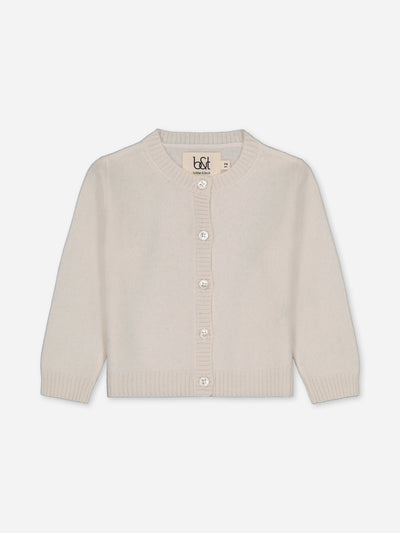 Ivory baby cardigan in regenerated cashmere 