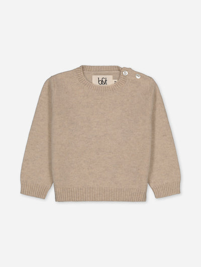 Baby sweater in regenerated cashmere in beige color.